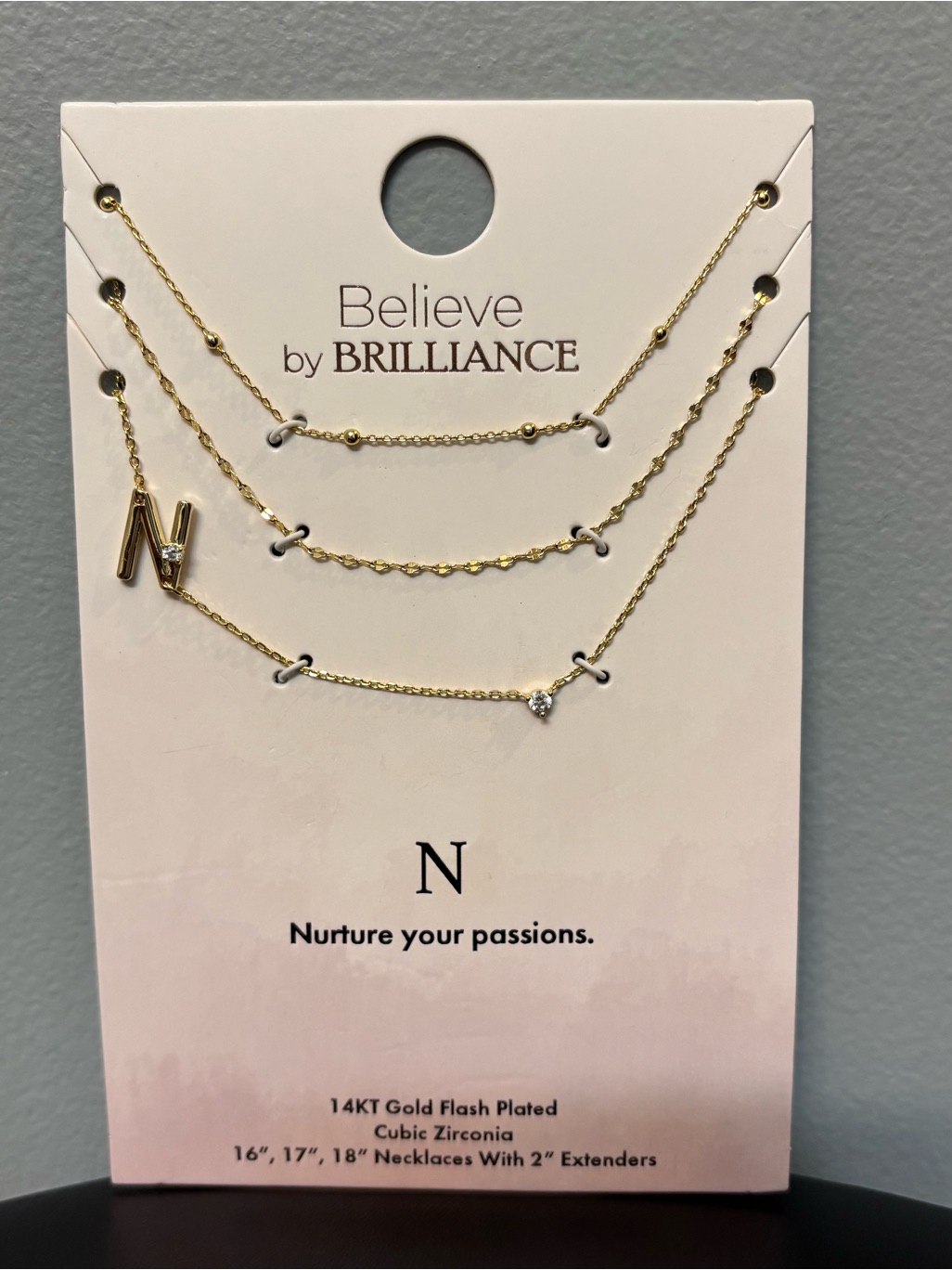 Believe By Brilliance N Triple Chain Initial Necklace Set In 14kt Gold Plated